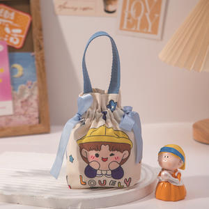 Tas Goodie Desain Kartun Kanvas Biru Pink dengan Tali Serut dan Pegangan untuk Pesta Ulang Tahun & Baby Shower untuk Anak-Anak - Product Image 2