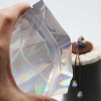 Sacs holographiques en aluminium transparent avec fermeture éclair personnalisée, refermables, en film laser, en plastique Mylar, pochettes verticales à fermeture éclair