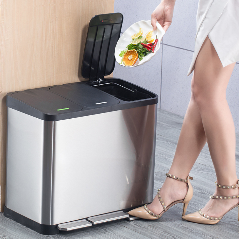 Дешевая заводская цена, 45 литров, мусорная корзина из нержавеющей стали с 3 отделениями для дома/