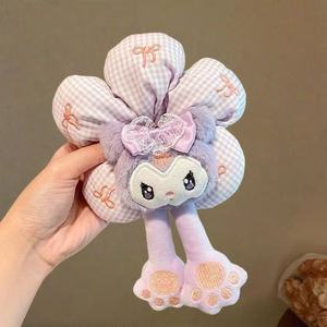 Élastique à cheveux motif fleur de dessin animé avec tête d'animal en peluche, couleur aléatoire, accessoire capillaire décontracté - Product Image 3
