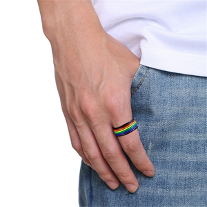 Anel de arco-íris, anel de aço inoxidável preto com orgulho <span class=keywords><strong>gay</strong></span>, joia para presente - Product Image 6
