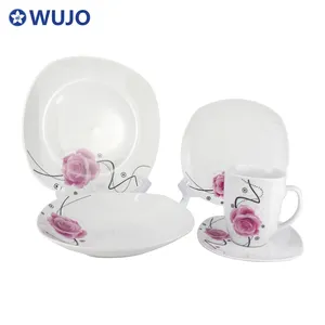 White Square Ceramic Kitchen Dinner Sets Dinnerware 20pcs Wholesale Porcelain Dinner Sets