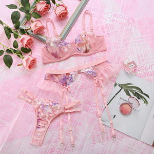 New Deep Love Transparent Lingerie Luxury <b>Sexy</b> Women <b>Set</b> Bridal Floral Lace Embroidery Ruffle Garter Lingerie <b>Set</b> - Product Image 5