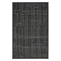 Liva Anthracite Geometric Grid Chenille Area Rug Low Pile 7mm Washable Non Slip Eco-Friendly PET Friendly Stain Home Floor