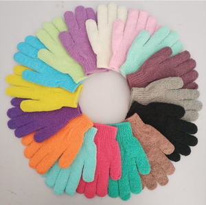 Guanti da bagno esfolianti in Nylon da bagno in marocco 100% poliestere personalizzato a cinque dita con pelle morta rosa guanto da massaggio per il corpo - Product Image 2