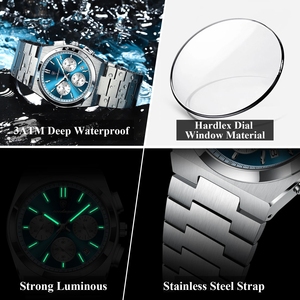 Poedagar 970 Luxe Man Quartz Horloge Roestvrij Hoge Kwaliteit Drukknop Verborgen Sluiting Waterdichte Lichtgevende Datum Week Heren Pols - Product Image 3