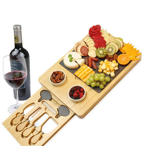 Juego de tabla de quesos de bambú Zhongshuo con cuchillo, tenedor y cuencos de cerámica para uso en la cocina - Product Image 4