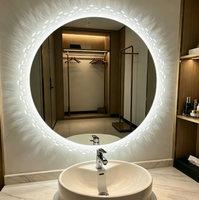 Miroir de salle de bain LED intelligent rond avec cadre doré, miroir mural pour vanité avec commande tactile et éclairage frontal à intensité réglable