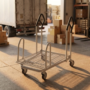 Troli Dorong Lipat <span class=keywords><strong>SXE</strong></span>-8 Berkualitas Tinggi untuk Industri, Kapasitas Besar, Platform Jaring, Lapisan Seng, Lapisan Bubuk, Roda PU 5'' - Product Image 6