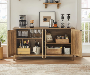 ULSC381T41 Honey Brown Storage Cabinet Adjustable Shelves Buffet <strong>Sideboard</strong> Credenza for Living Room Entryway <strong>Bookcases</strong> Product - Product Image 4