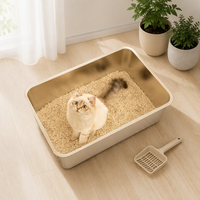 Grande litière pour chat en acier inoxydable profond avec poignée, bac à litière ouvert en métal pour grands chats Maine Coon, antiadhésif, facile à nettoyer