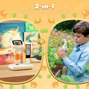 กล้องจุลทรรศน์ 2-in-1 สำหรับเด็กเรียนรู้ด้านดิจิทัลและนาฬิกา ขยาย 1000 เท่า หน้าจอ 2 นิ้ว เชื่อมต่อ USB พกพาได้ พร้อมขาตั้งกล้อง รุ่น CM5-สีส้ม - Product Image 4