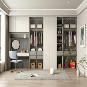 Armario de Dormitorio de Lujo con Puerta de Vidrio, Luz LED y Cajones de Cierre Suave <span class=keywords><strong>para</strong></span> Vestidor de Villa - Product Image 5