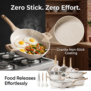 Juego <span class=keywords><strong>de</strong></span> Utensilios <span class=keywords><strong>de</strong></span> Cocina Antiadherentes <span class=keywords><strong>de</strong></span> Granito <span class=keywords><strong>de</strong></span> 12-21 Piezas con Aleación <span class=keywords><strong>de</strong></span> Aluminio y Tapas <span class=keywords><strong>de</strong></span> Vidrio, Compatible con Inducción y Gas para Cocinar en Casa - Product Image 4