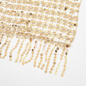 شال نسائي فاخر مزين بالترتر مع أهداب للعروس ووصيفات العروس، كيب زفاف ذهبي براق بتصميم عتيق، وشاح للحفلات - Product Image 5