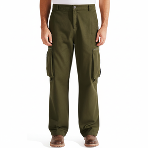 Pantalon cargo confortable pour homme, décontracté, athlétique, en coton, coupe ample et droite, par VIKY INDUSTRIES - Product Image 1