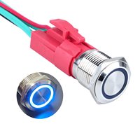 LED merah 16mm 12V 15A saklar tombol tekan logam terbuka untuk mobil laut