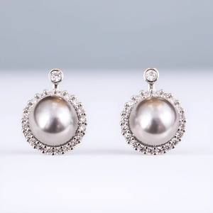 DIY Pearl Accessories S925 Silver Ear Nail Hollow <b>Holder</b> with 8-9mm Round Beads 22549DIY Silver <b>Earrings</b> - Product Image 1