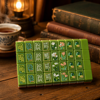 Magnifique ensemble de tuiles de mahjong en acrylique vert peintes à la main, légères et portables, jeu de table traditionnel, tuiles de mahjong de haute couture