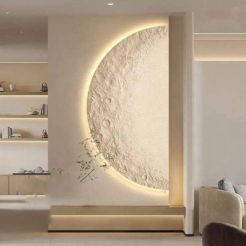 Moon porch decorative painting abstract led atmosphere light mural modern simple crystal porcelain hanging painting