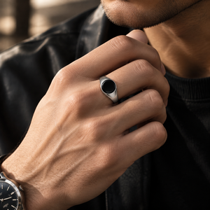 Anillo de Sello Minimalista JLM de Acero Inoxidable para Hombre, Anillo Clásico con Piedra Cuadrada de Ónix Negro, Joyería Vintage al por Mayor - Product Image 5