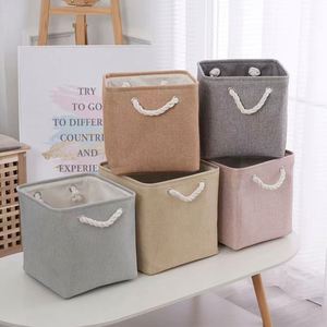 กล่องเก็บของผ้าลินินลดราคา ตะกร้าเก็บของพับได้สำหรับจัดระเบียบเสื้อผ้า กล่องเก็บของขนาดใหญ่พร้อมหูหิ้วเชือก - Product Image 1