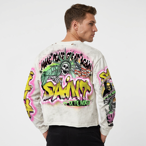 Saint Graffiti Print Short Sleeve T-Shirt <b>Men</b> Regular Fit Streetwear Jersey 100% Cotton <b>Turtleneck</b> Formal - Product Image 6