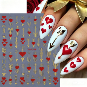 Pegatinas para Uñas con Diseño de Corazón Rojo Brillante y Dorado para el Día de San Valentín, Adornos para Uñas con Líneas de Luna, Flechas y Lazos, Estilo Y2K - Product Image 5