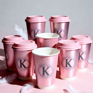 Gobelets en papier blanc à double paroi personnalisés avec logo, 10 oz, 12 oz, 16 oz, gobelets en papier rose pour café, gobelets en papier jetables pour bubble tea avec couvercles pour café - Product Image 1