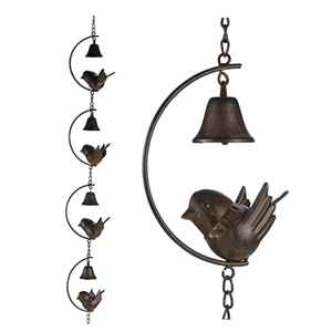Chaînes de pluie décoratives en cuivre antique de luxe, petit oiseau, attrape-eau de pluie en métal, 8,5 pieds de long, logo personnalisé, utilisation en jardin - Product Image 1