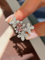 18K Gold IGI-Zertifizierter Labor-Gezüchteter Padparadscha-Saphir Ovaler Blumencluster Luxus-Jubiläums-Statement-Ring Großhandel