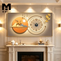 Horloge Murale Décorative Moderne de Luxe avec Cadre, Tableau sur Toile Paysage, Horloge Murale pour Salon