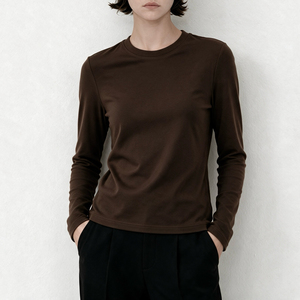 เสื้อยืดแขนยาวผู้หญิง ผ้าฝ้ายผสม 85% คอกลม แห้งเร็ว ป้องกันแสงแดด กลิ่นมะลิ ทรงปกติ สีน้ำตาล เสื้อเบสิค - Product Image 4