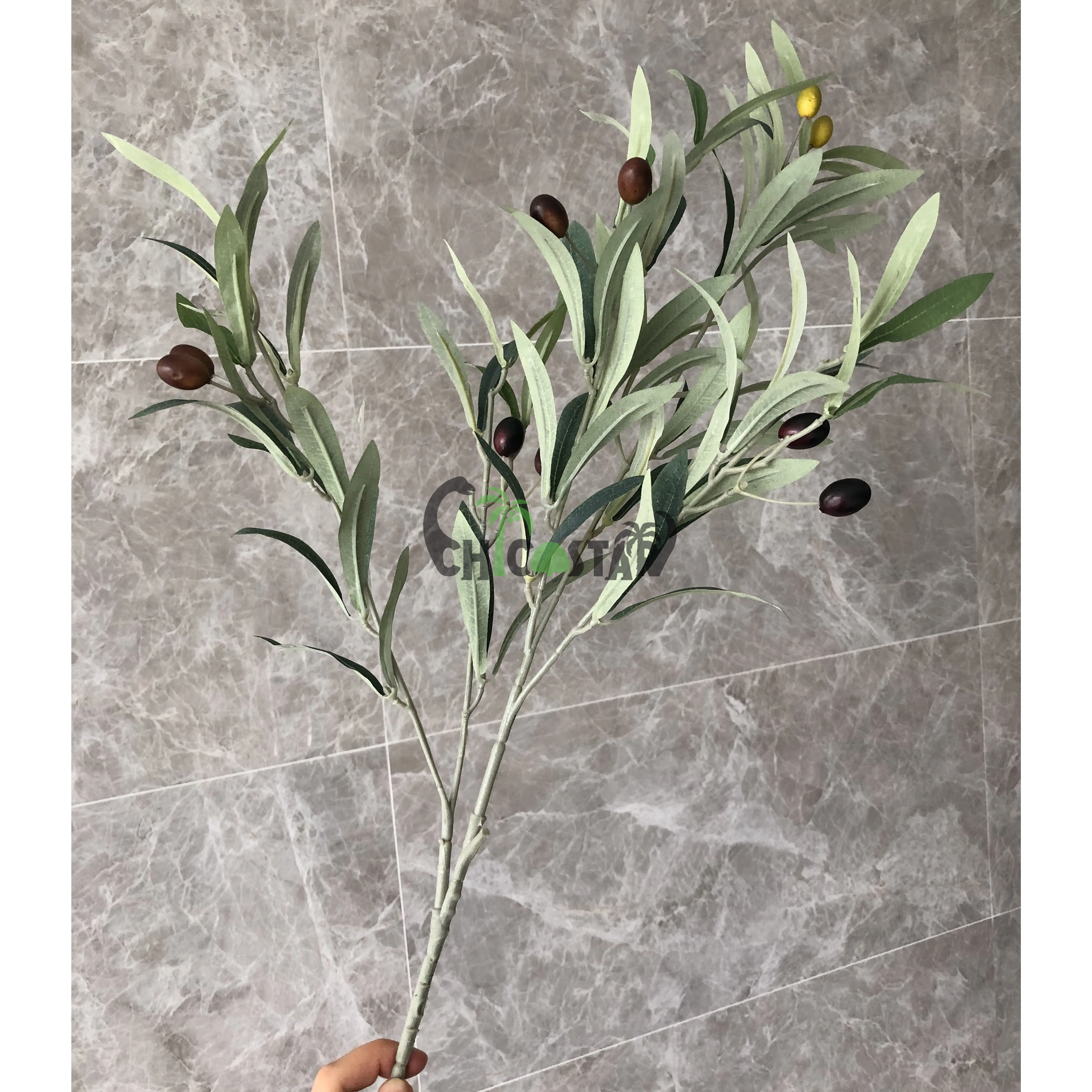 Hellgrüne Plastik oliven blätter Stiel künstlicher Olivenzweig mit Früchten Haupt dekoration für Hochzeit