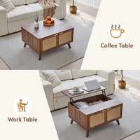 Table basse moderne minimaliste avec plateau relevable, rangement caché, table de salon avec portes en lin, hauteur réglable, table centrale