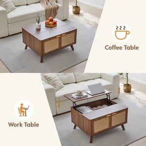 Mesa <span class=keywords><strong>de</strong></span> <span class=keywords><strong>Centro</strong></span> Moderna Minimalista con Tapa Elevadora y Almacenamiento Oculto, Mesa <span class=keywords><strong>de</strong></span> Salón con Puertas <span class=keywords><strong>de</strong></span> Lino y Altura Ajustable - Product Image 4