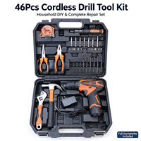 Kit d'outils de réparation quotidienne pour la maison, perceuse sans fil au lithium, 46 pièces