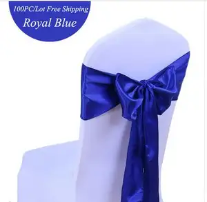 100 pz/lotto decorazione di nozze sedia telai avorio Royal Blue Satin Chair Sash per la decorazione della festa di banchetto di nozze