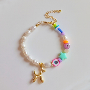 KKBEAD Bracciale Boho con Perle Naturali d'Acqua Dolce e Ciondolo a Forma di Cane Palloncino Placcato Oro 18K per Donne - Regalo di Nozze - Product Image 5