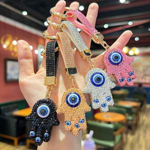 Porte-clés Bling Strass Main de Hamsa et Yeux Turcs Nazar, Amulette Bohème en Cristal pour Sac et <span class=keywords><strong>Voiture</strong></span>, Bijou Cadeau - Product Image 1