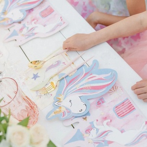 จานกระดาษลายยูนิคอร์นขนาดสั่งทำได้สำหรับเด็ก  ชุดภาชนะใช้แล้วทิ้งสำหรับงานวันเกิดเด็กผู้หญิง - Product Image 6