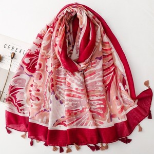 Fashion Lady Thin Long Scarf Creative Geometric Ragged Edge Warm <b>Shawl</b> for Women Printed Polyester Floral Breathable Travel - Product Image 1