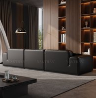 Premium Italienisches Sofa Minimalistisches Vollnarbenleder Kräftiges Schwarzes Würfel-Design Modernes Ecksofa Komplette Einrichtungsdesign für Villen