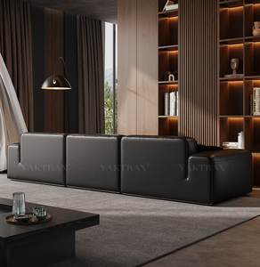 عرض ساخن: أريكة إيطالية بسيطة من الجلد الطبيعي الكامل بتصميم مكعبات جريئة باللون الأسود لغرفة المعيشة، أريكة حديثة راقية - Product Image 3