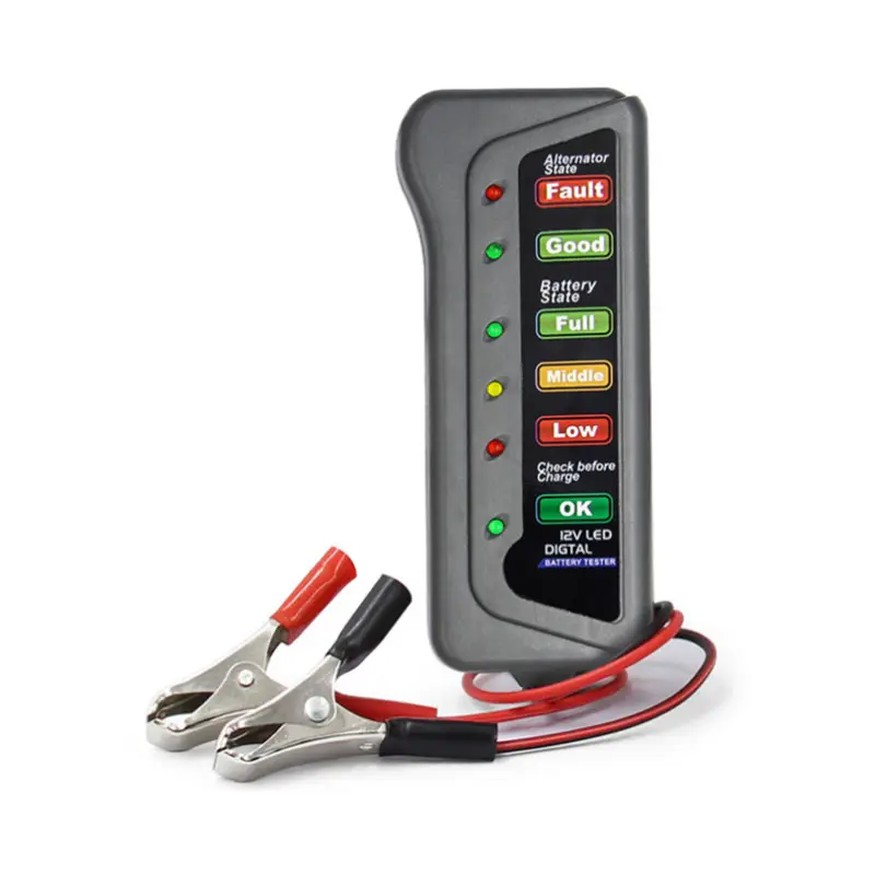 Testador de voltagem de bateria digital automotiva, 12v, alternador, 6 leds, para ferramenta de diagnóstico automotivo