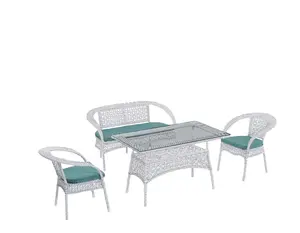 トルコ製プレミアム品質アルミニウムカーカス籐ガーデンテーブルチェア4ピースティーディナーセット家具