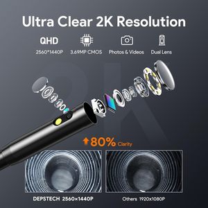 Telecamera Endoscopica 2K 2560P QHD con Doppia Lente e Luce Integrata, Cavo Flessibile da 5 Metri per Ispezioni Industriali/Automotive - Product Image 2
