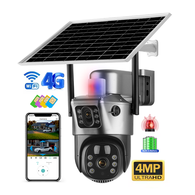 V380 Pro Dual Lens Alarm Linkage 4MP Solar Battery Powered Wifi Ptz Camera Outdoor Wireless CCTV 4g Sim Card Solar Camera