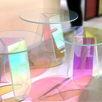Table d'appoint en acrylique colorée sur mesure, effet verre arc-en-ciel, table basse ronde – Vente en gros usine |   Belle table d'appoint holographique
