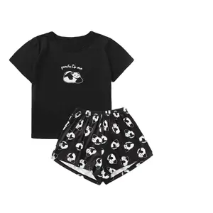 Женский летний пижамный комплект из 2 предметов, топ с коротким рукавом и принт панды